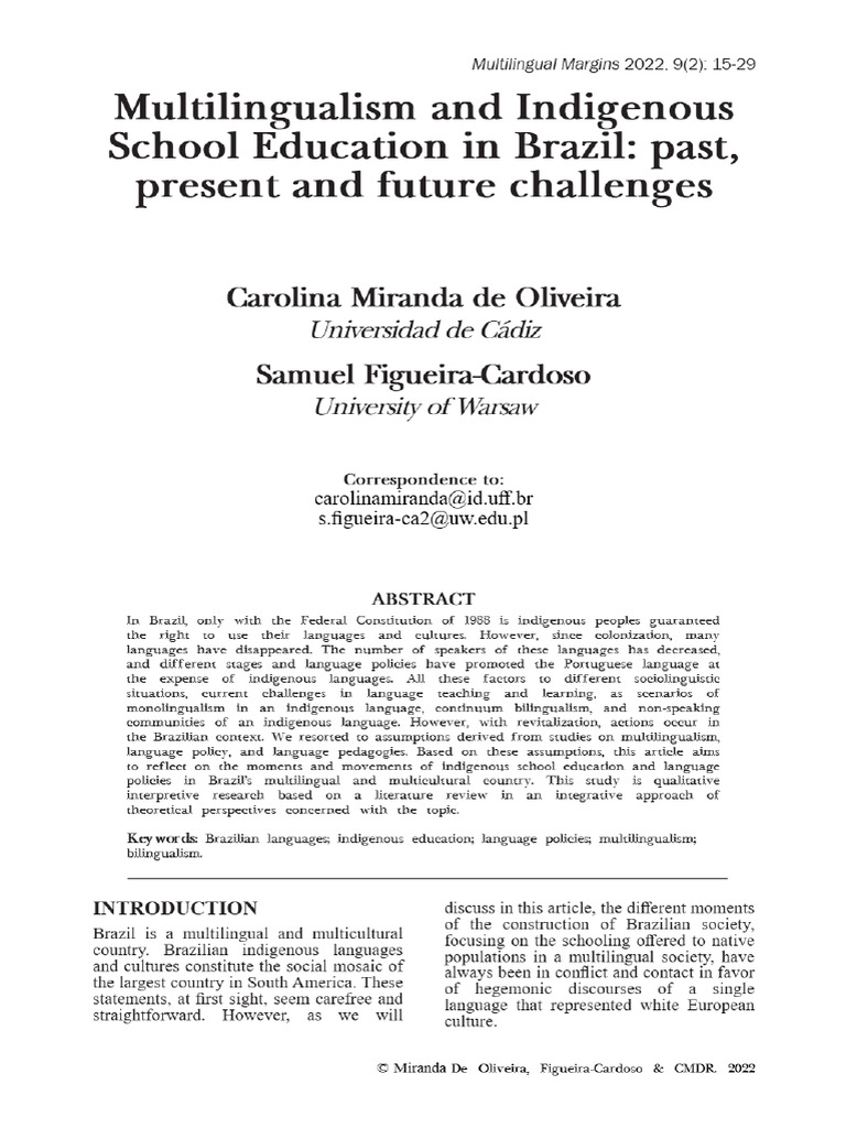 View of Multilingualism and Indigenous School Education in Brazil ...