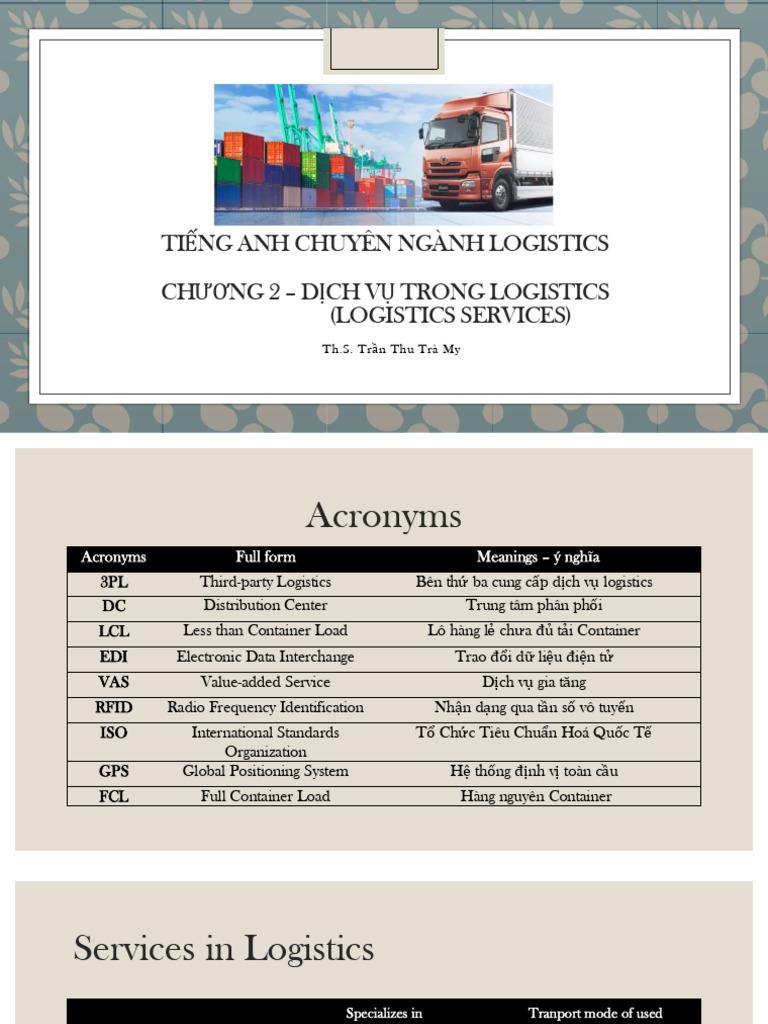 Logistics Services Overview and Definitions | PDF | Cargo | Logistics