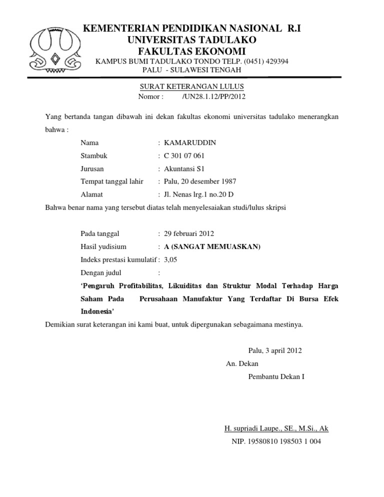 Surat Keterangan Lulus | Pdf