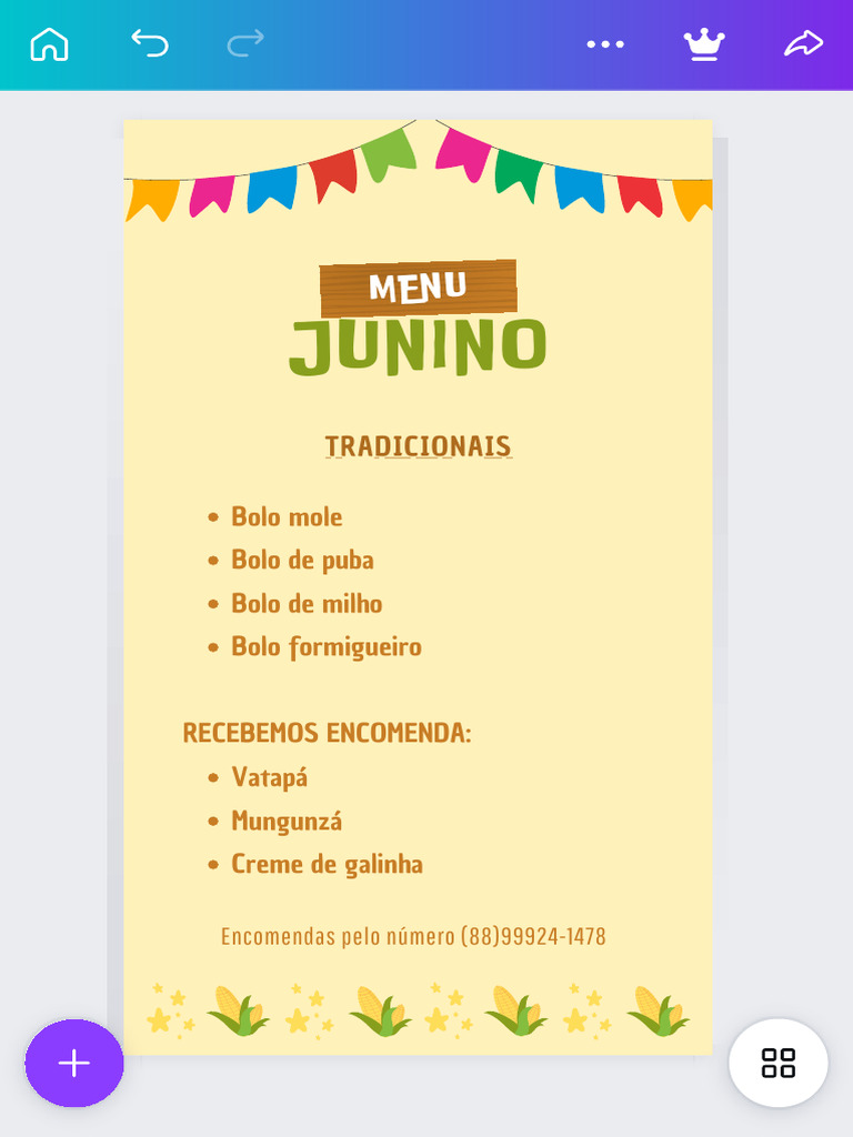 Menu de São João cardápio colorido junino comida típica - Your Story | PDF