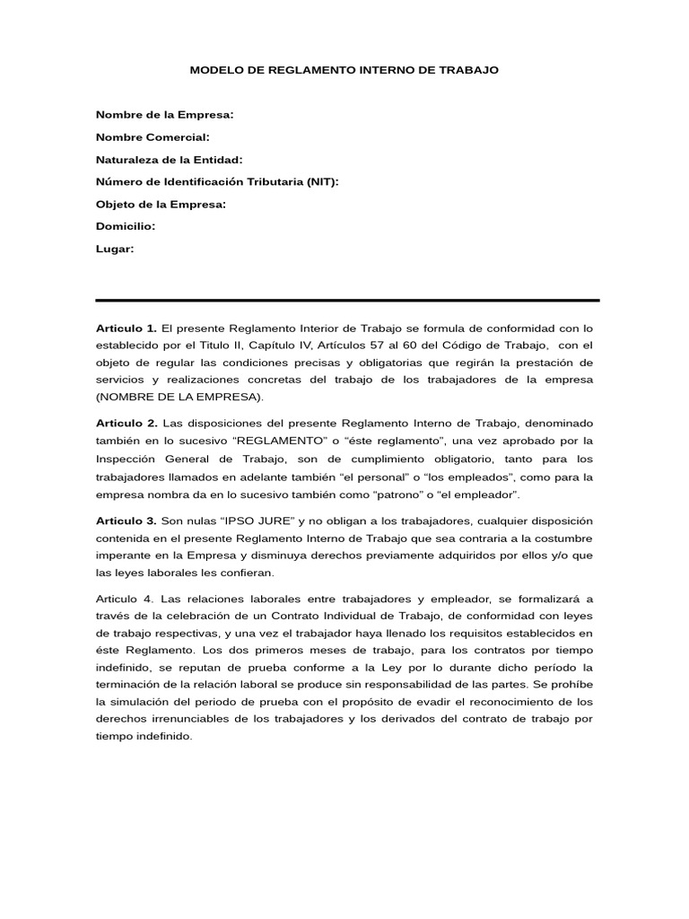 Reglamento Interno de Trabajo Empresarial | PDF | Salario | Derecho laboral