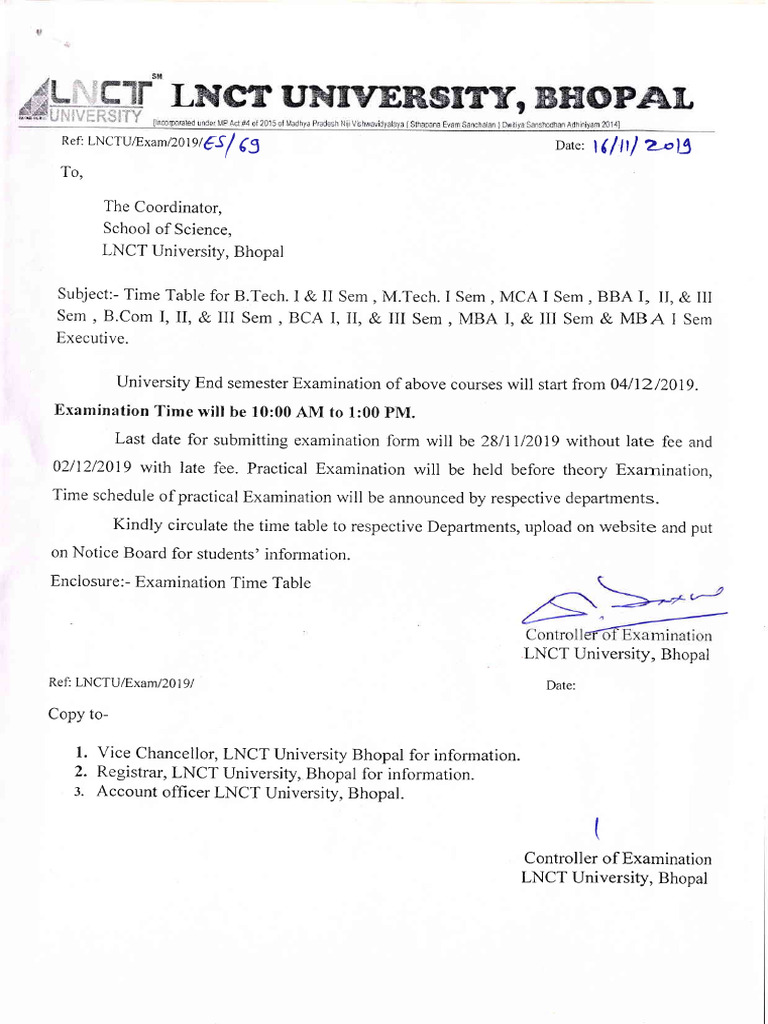Time Table For BCom BBA B Tech MBA BCA | PDF