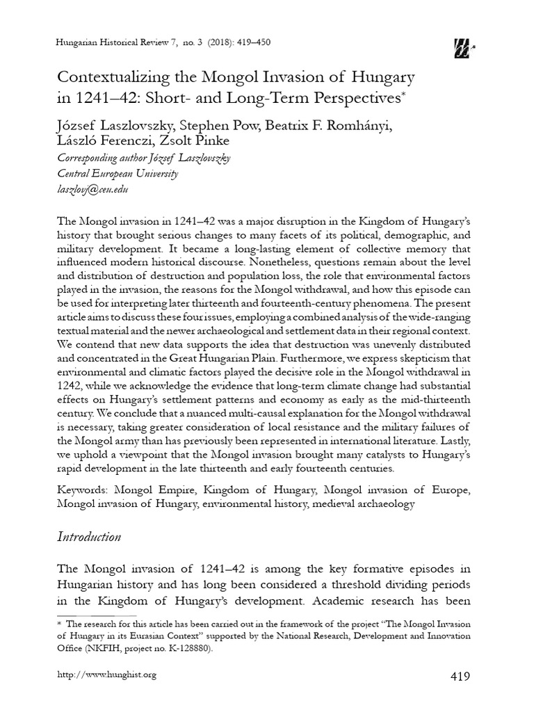 Contextualizing The Mongol Invasion of H | PDF | Hungary | Mongol Empire