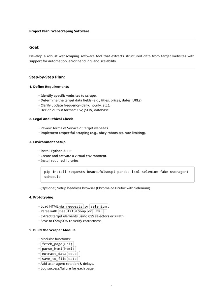 Web Scraping Software Project Plan | PDF | Selenium (Software ...