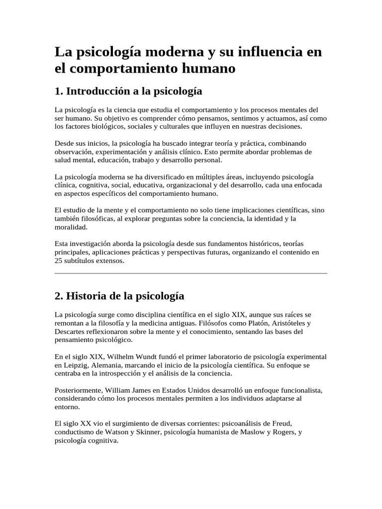La Psicología Moderna y Su Influencia en El Comportamiento Humano | PDF ...