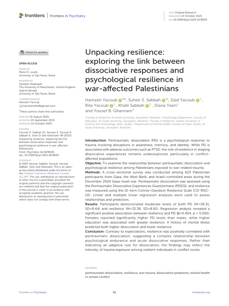 Unpacking Resilience Exploring The Link Between Dissociative Responses ...