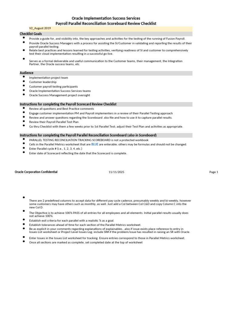 Payroll Parallel Testing Checklist Guide | PDF | Payroll | Taxes