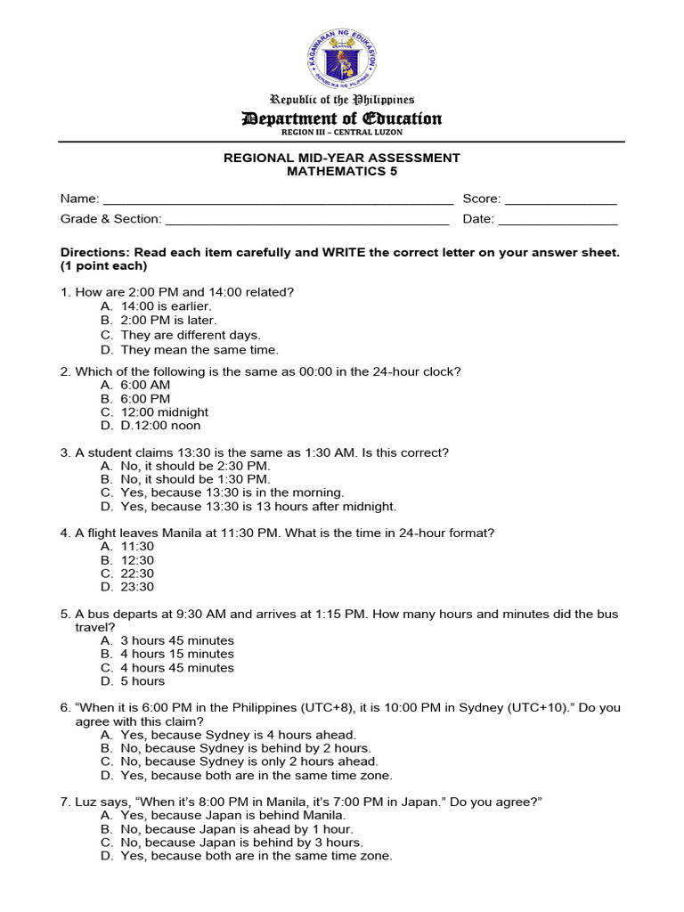 RMYA Mathematics 5 Exam Answer Key | PDF | Area | Elementary Mathematics