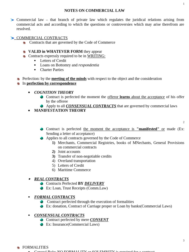 Notes On Commercial Law | PDF | Securities (Finance) | Bill Of Lading