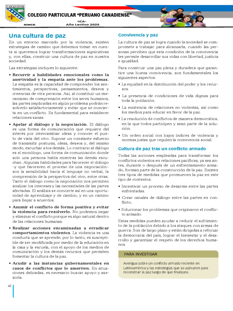 Estrategias para Construir una Cultura de Paz | PDF | Paz | Conflicto ...