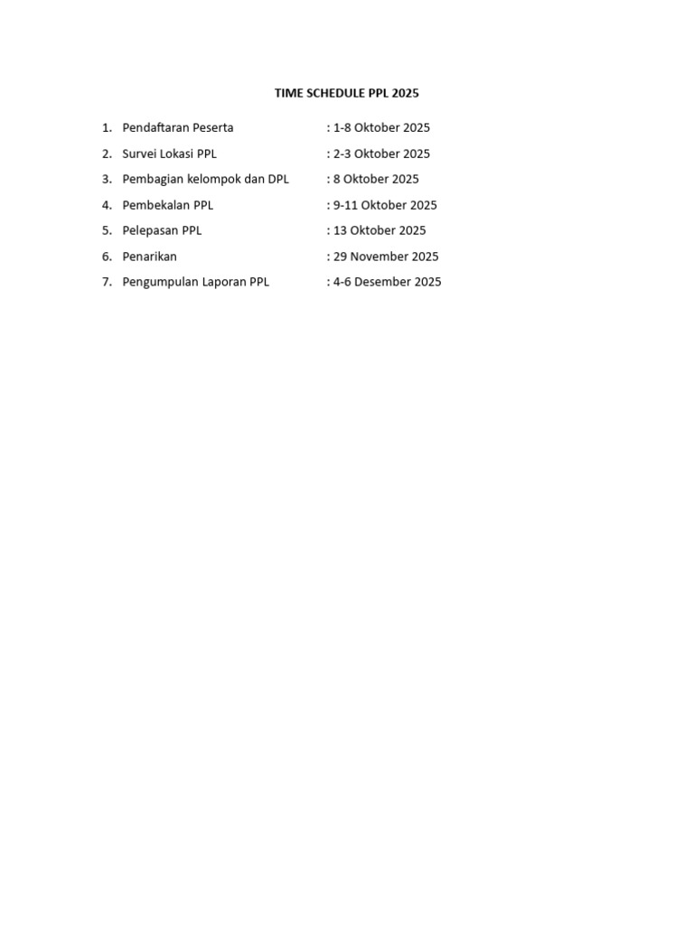 Jadwal PPL 2025 | PDF