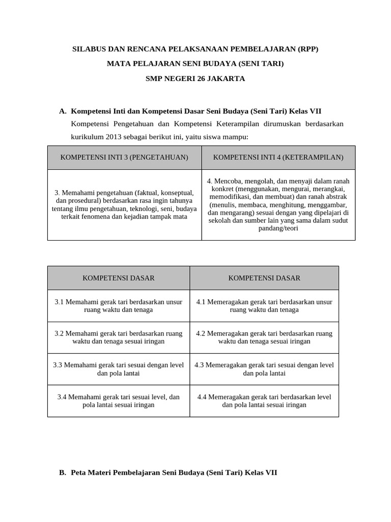 Silabus Dan RPP Seni Tari Kelas 7 Fixbgt (Tinggal Print) | PDF