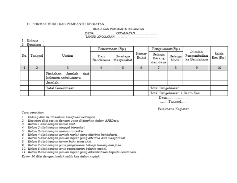 Format Buku Kas Kegiatan Desa | PDF