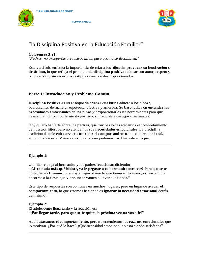 La Disciplina Positiva en La Educación Familiar | PDF | Comportamiento ...