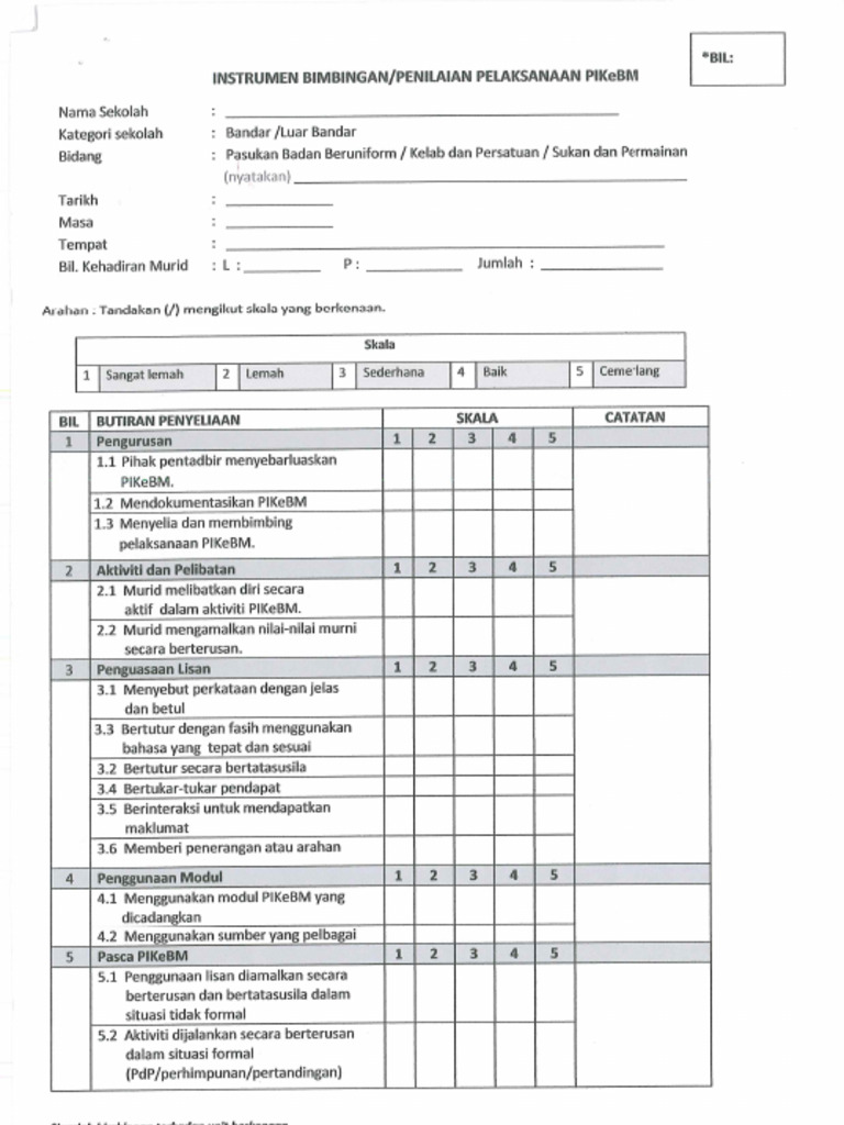 Template Instrumen Bimbingan Penilaian Pelaksanaan Pikebm | PDF