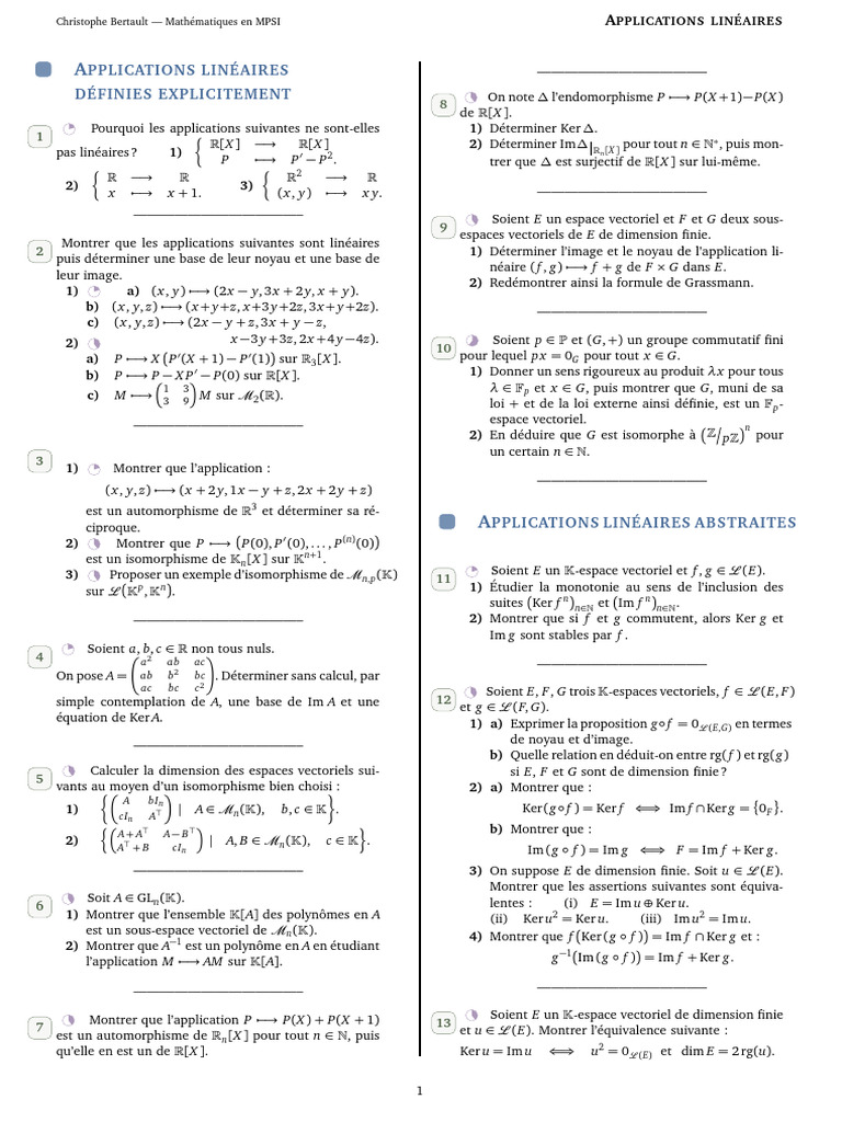 Applications Linéaires en Mathématiques MPSI | PDF | Espace vectoriel ...