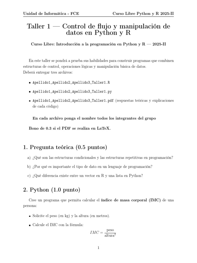Taller de Python y R: Control de Flujo 2025-II | PDF | Python (lenguaje ...