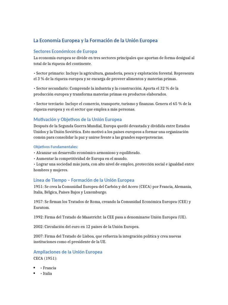 Formacion y Economia de La Union Europea | PDF