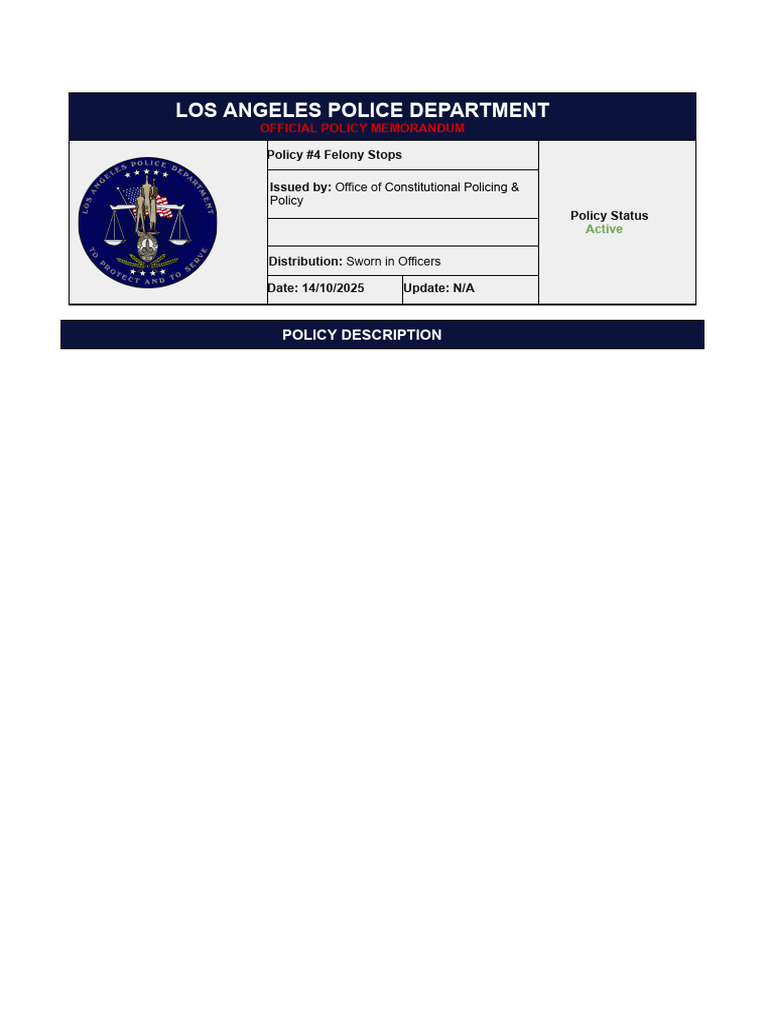 LAPD Felony Stop Procedures | PDF | Los Angeles Police Department | Arrest