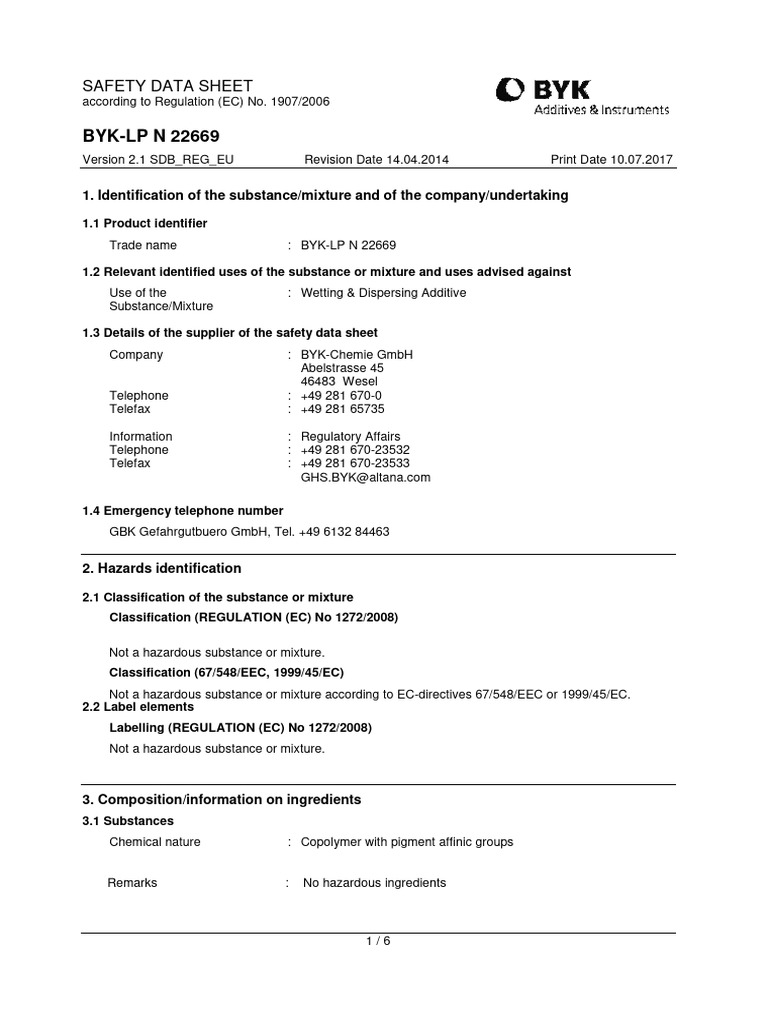 Msds Byk Lp N 22669 Pdf Firefighting Personal Protective Equipment
