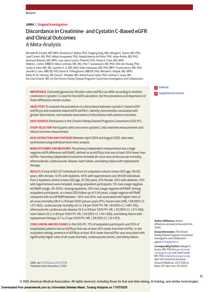 eGFR Discordance and Clinical Outcomes | PDF | Chronic Kidney Disease ...