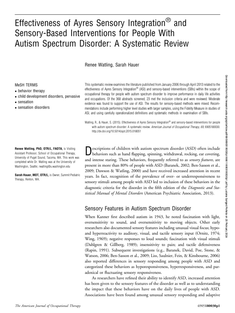 Ayres Sensory Integration for Autism Review | PDF | Autism | Sensory ...