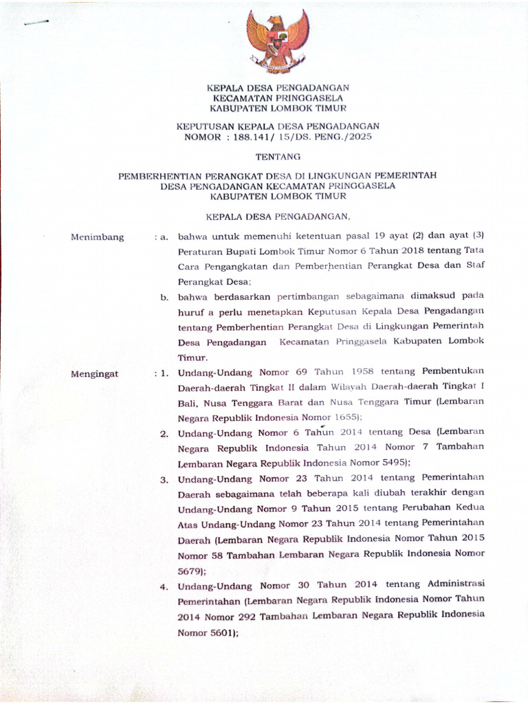 SK Pemberhentian Sekdes | PDF