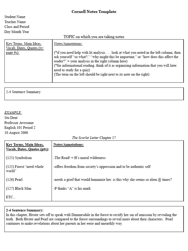 Cornell Notes Template 2025 | PDF