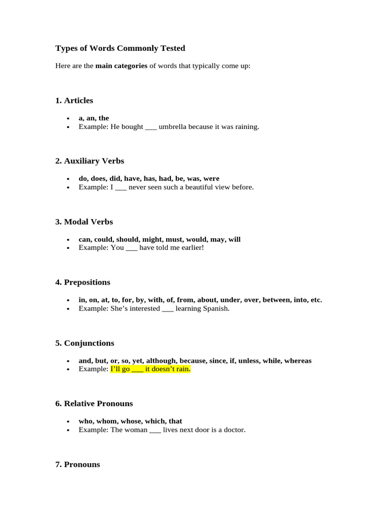 Commonly Tested Word Types Explained | PDF