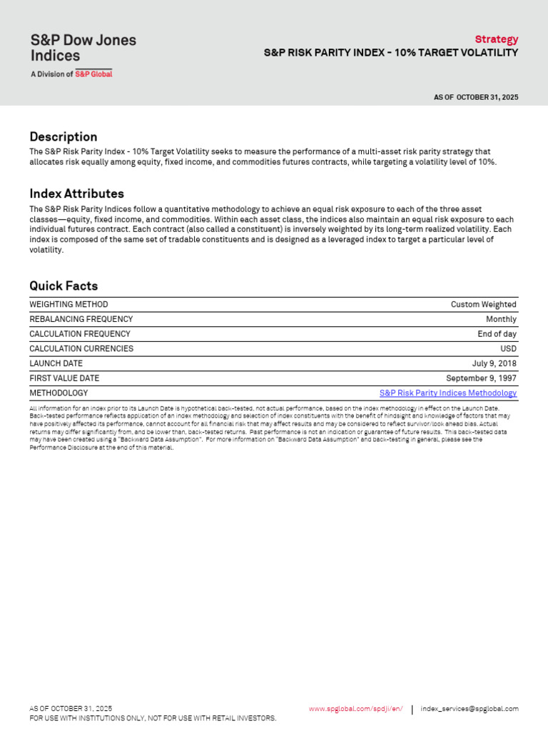 S&P Risk Parity Index Overview | PDF | Futures Contract | Risk