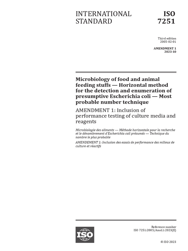 ISO 7251: E. coli Detection Method | PDF | International Organization ...
