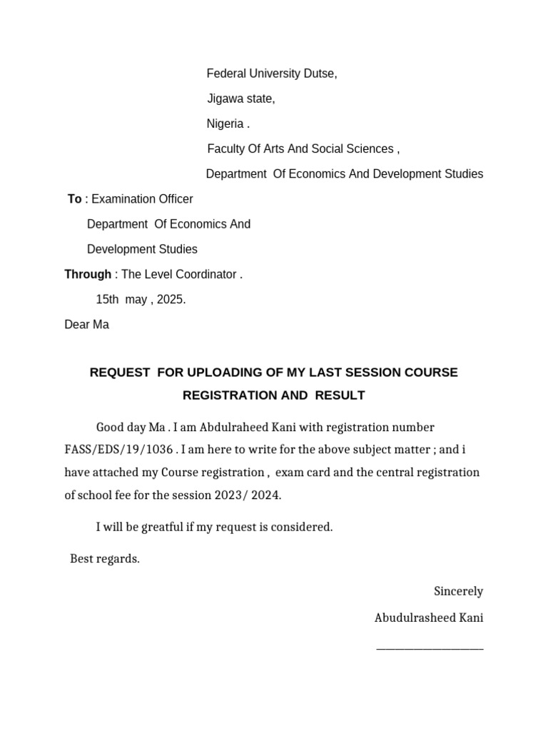 Course Registration Request Letter | PDF