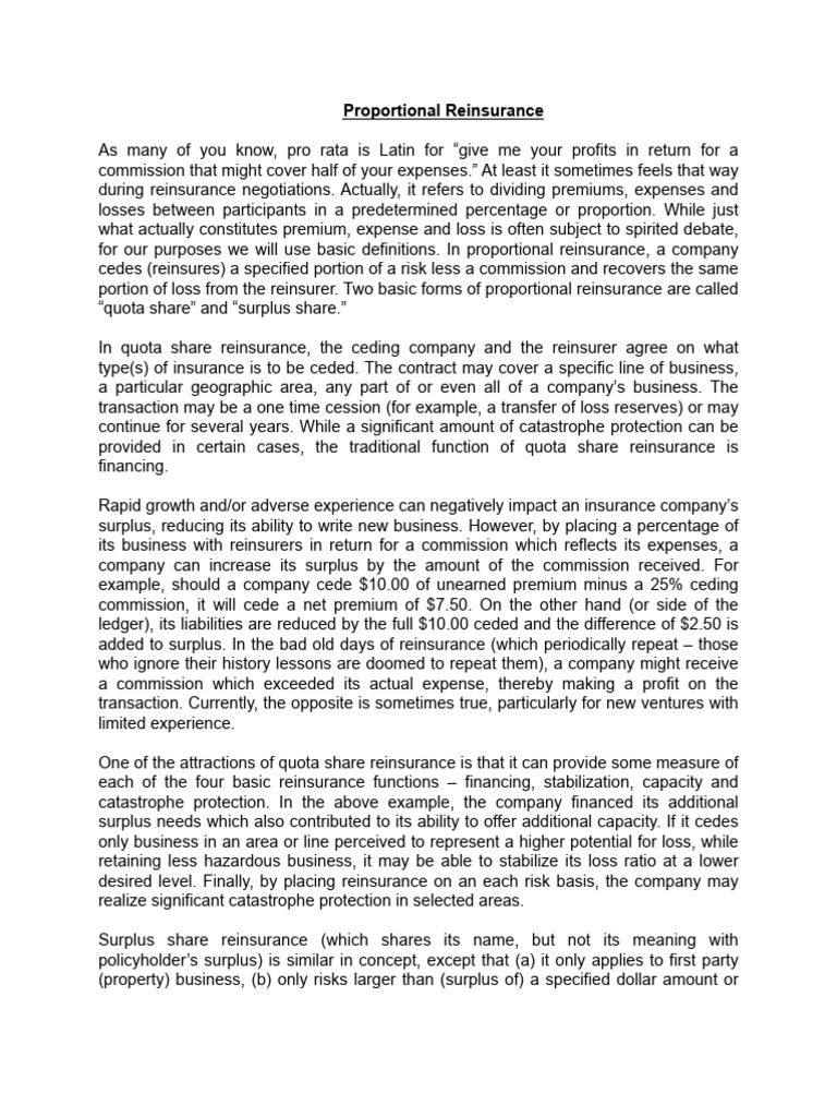 Understanding Proportional Reinsurance | PDF | Reinsurance | Insurance