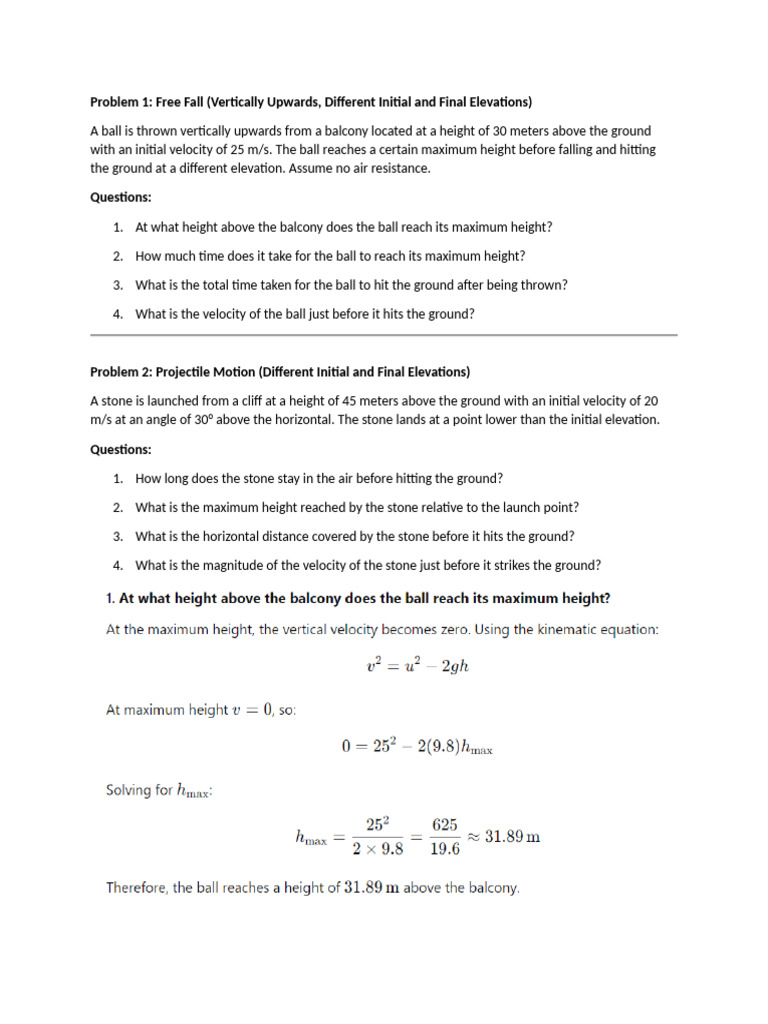Activity - Free Fall and Projectile | PDF