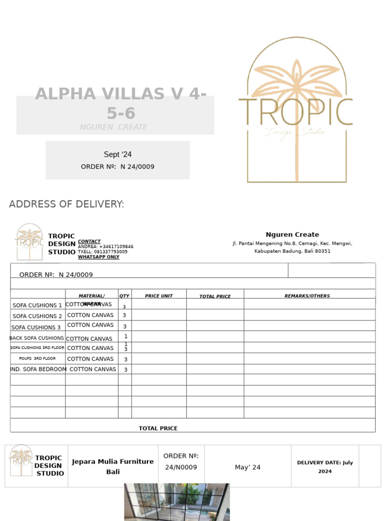Order Details for Sofa Cushions and Poufs | PDF