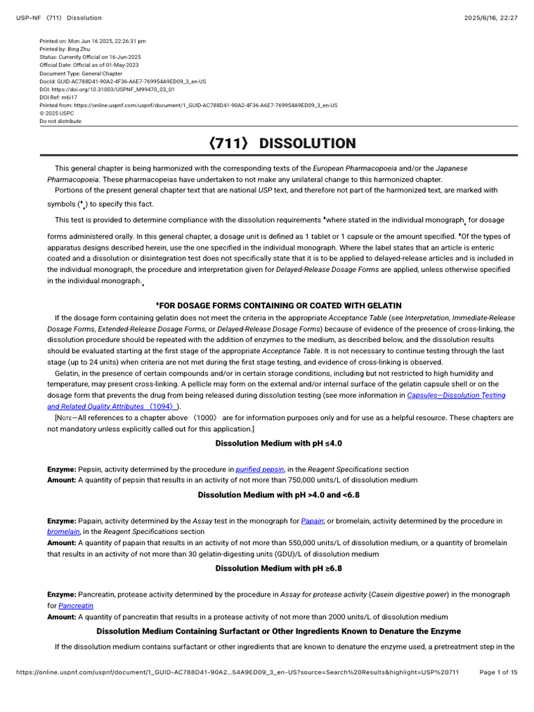 USP-NF 〈711〉 Dissolution Guidelines | PDF | Pharmacology ...