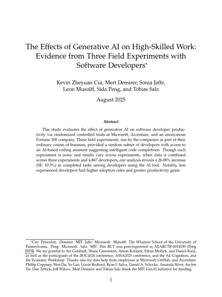 Generative AI Boosts Software Developer Productivity | PDF | Experiment ...