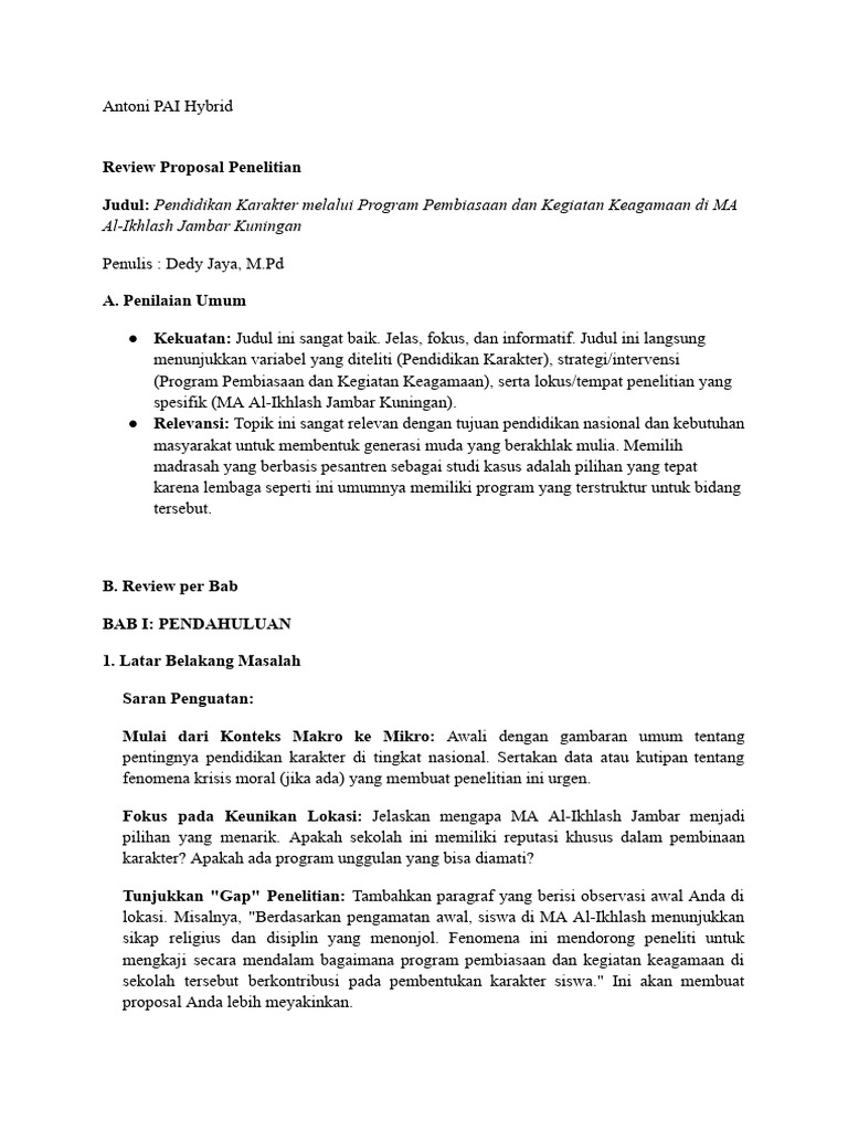 Review Proposal Penelitian | PDF
