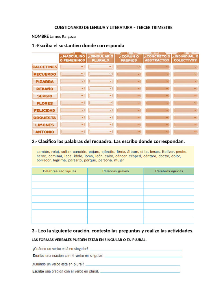 Cuestionario de Lengua y Literatura Tercer Trimestre | PDF