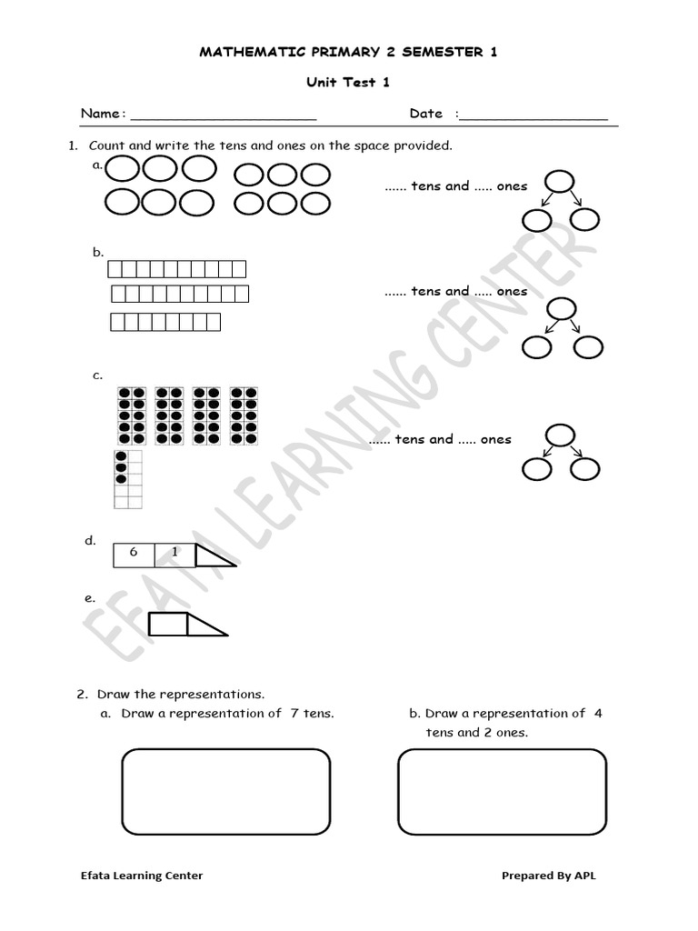 Primary 2 Math Unit Test 1 | PDF