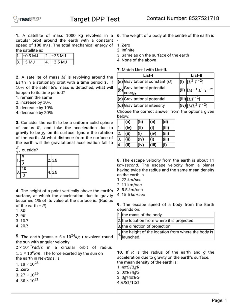 Target Dpp Test | PDF | Orbit | Force