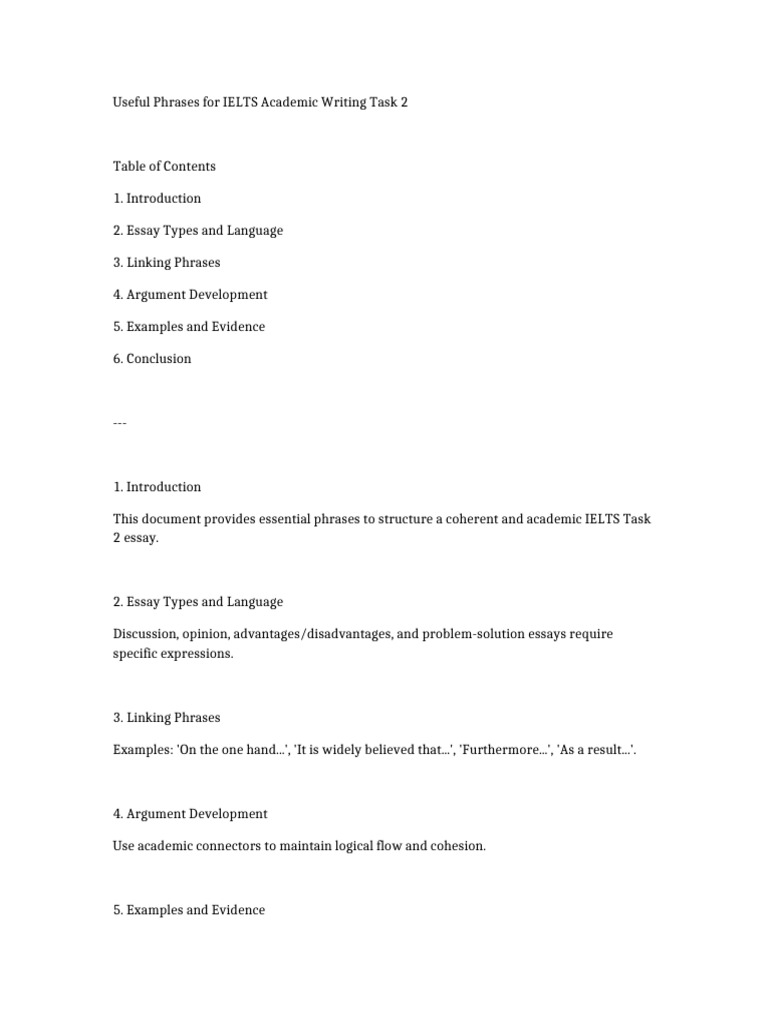 Essential Phrases for IELTS Task 2 | PDF
