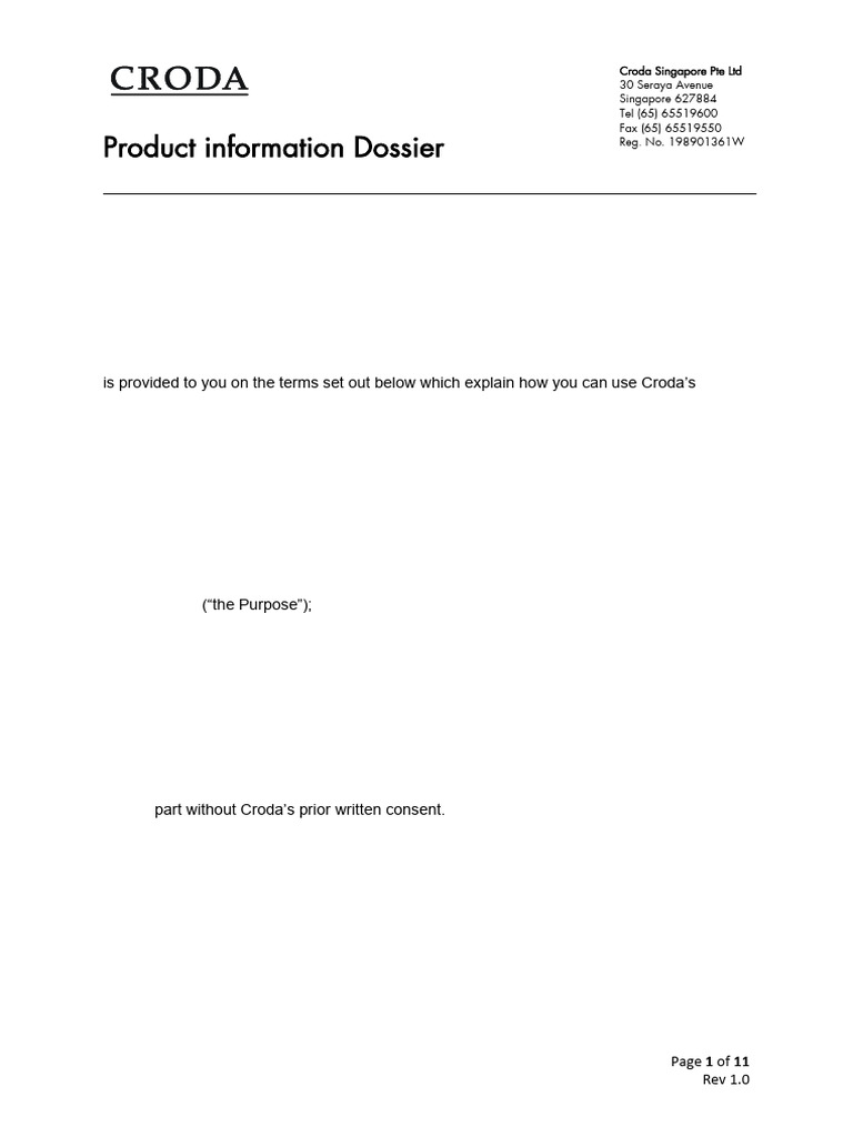 SP Crodamol GTCC Mbal-Lq - (SG) Ge80958 Product Infomation Dossier ...