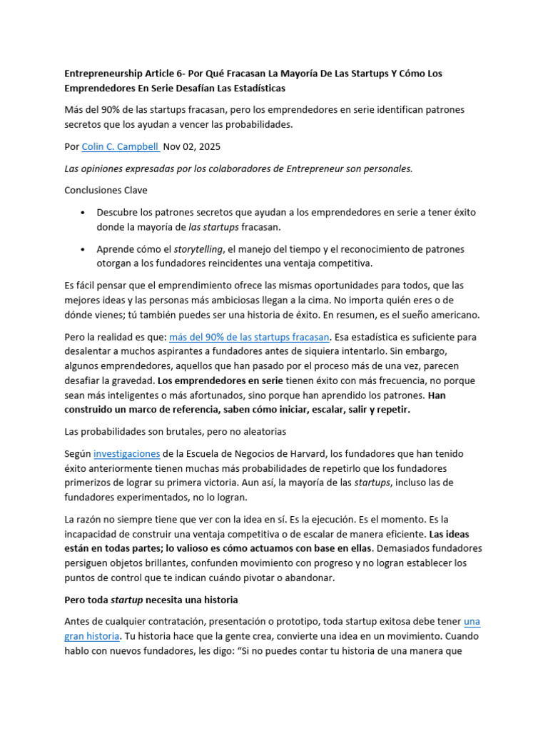 Claves del Éxito en Startups: Emprendedores en Serie | PDF | Empresa de ...