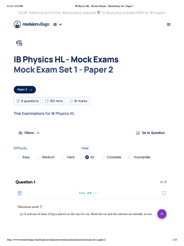 IB Physics HL Mock Exam Paper 2 | PDF | Spectral Line | Radiation