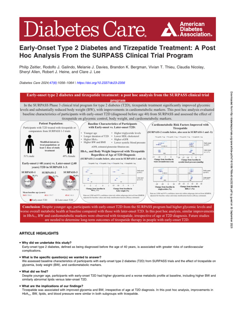 Tirzepatide Efficacy in Early-Onset T2D | PDF | Diabetes | Diabetes ...