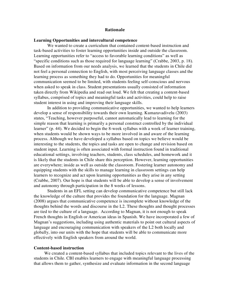 Rationale Learning Opportunities and Intercultural Competence | PDF ...