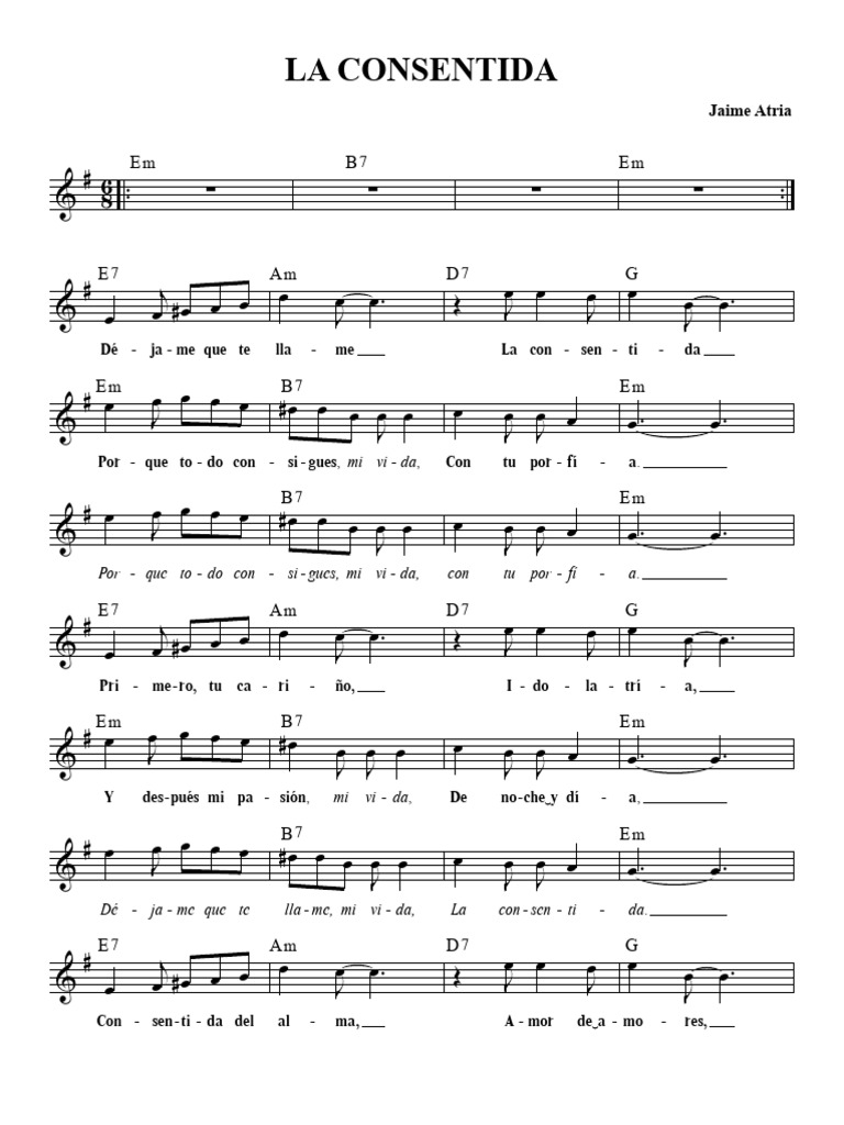 La Consentida: Letra y Notación Musical | PDF