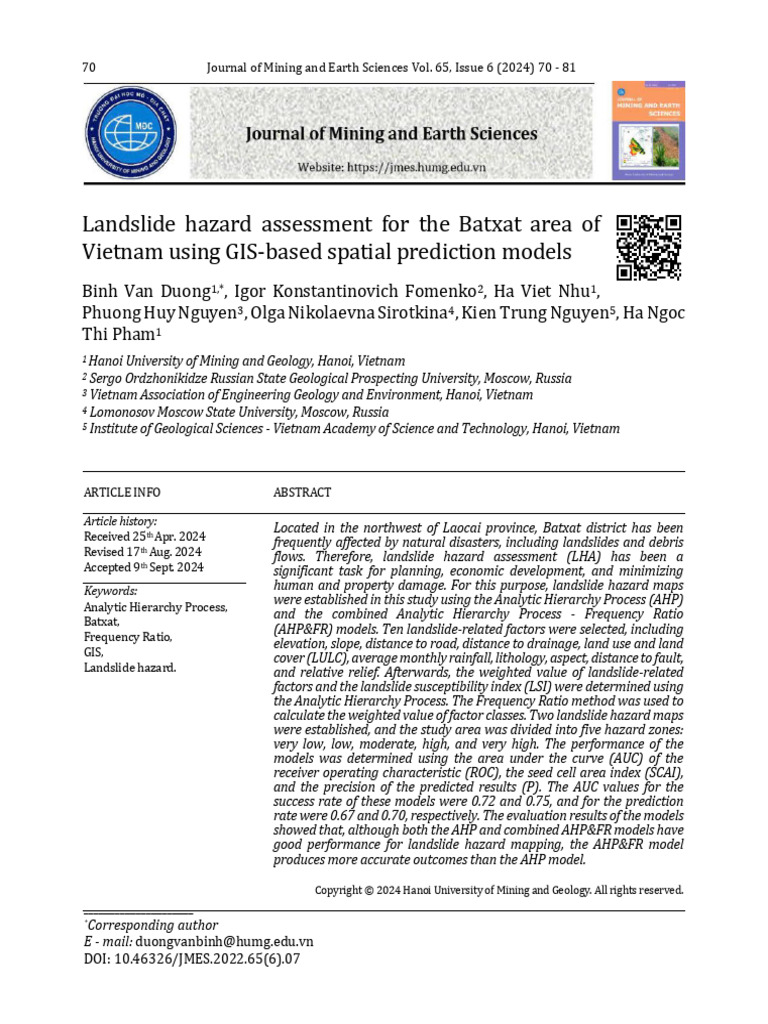 Landslide Hazard Assessment For The Batxat Area of Vietnam Using GIS ...