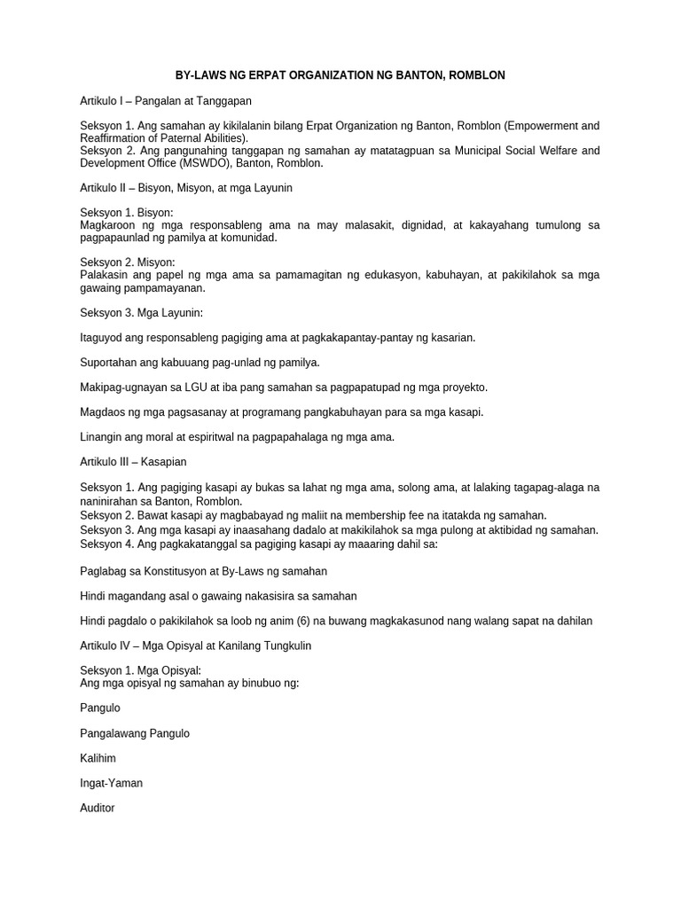 By-Laws NG Erpat Organization NG Banton, Romblon | PDF